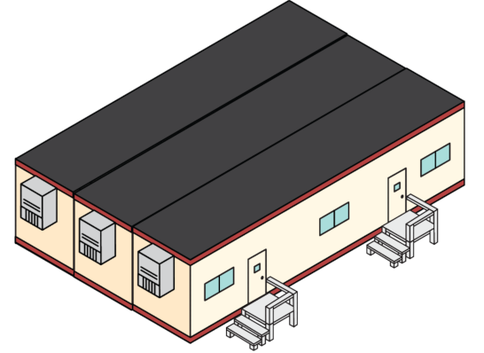 A digital rendering of an s-plex modular building.